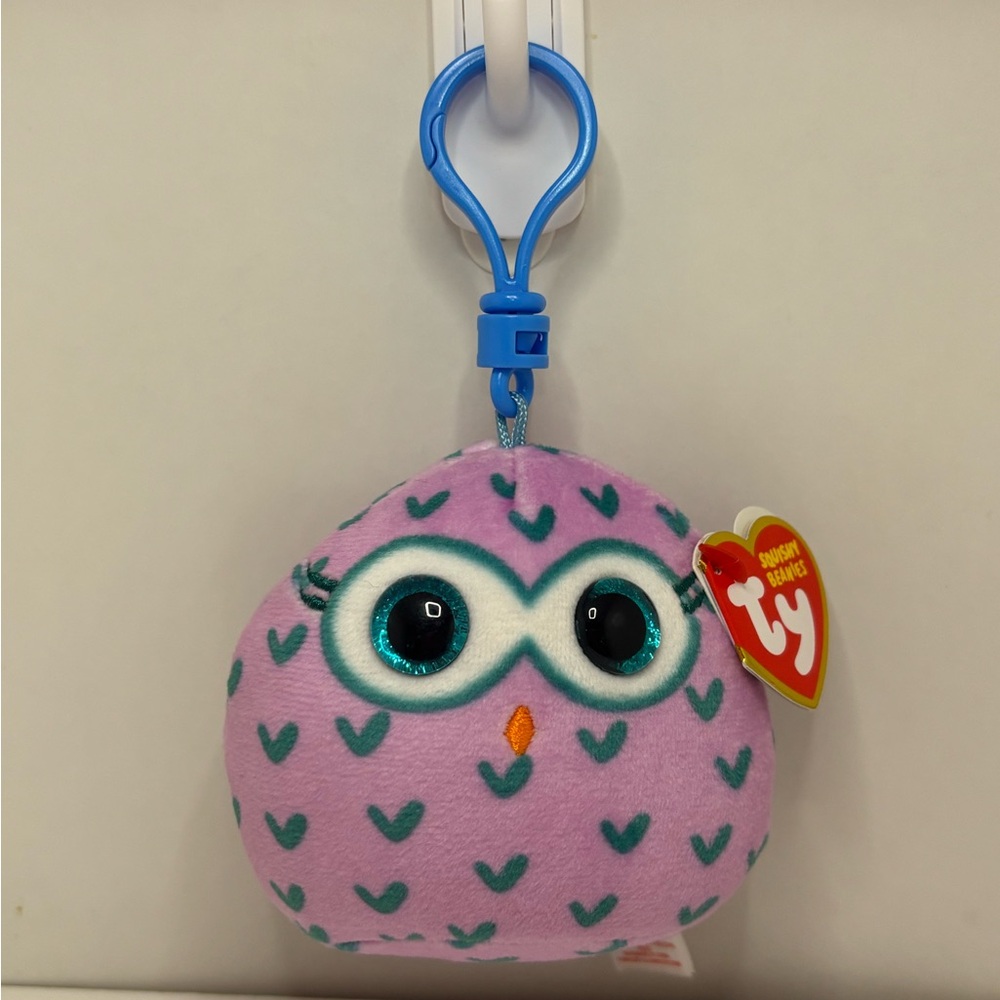 Ty Plush Owl Keychain in Lavender and Teal